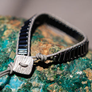 Hematite Bead and Leather Wrap Bracelet (WB 50)