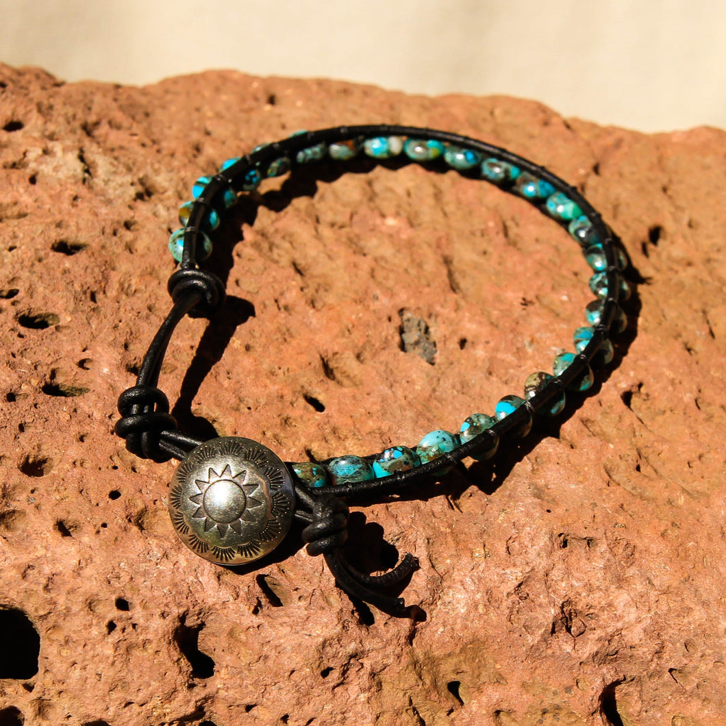 Turquoise Bead and Leather Wrap Bracelet (WB 51)