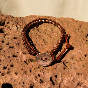 Copper Metal Bead and Leather Wrap Bracelet (WB 52)
