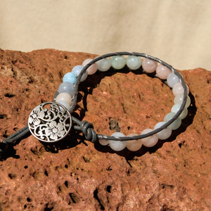 Morganite Bead and Leather Wrap Bracelet (WB 54)