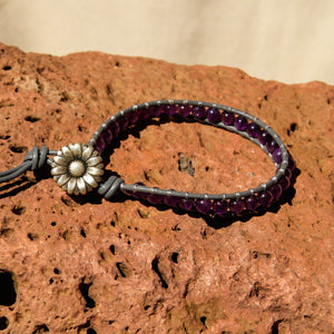 Amethyst Bead and Leather Wrap Bracelet (WB 55)