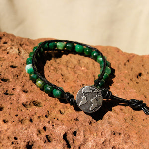 Green Tree Agate Bead and Leather Wrap Bracelet (WB 57)