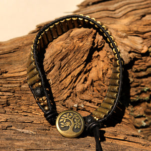 Brass Metal Bead and Leather Wrap Bracelet (WB 58)