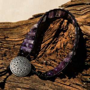 Flourite Bead and Leather Wrap Bracelet (WB 59)