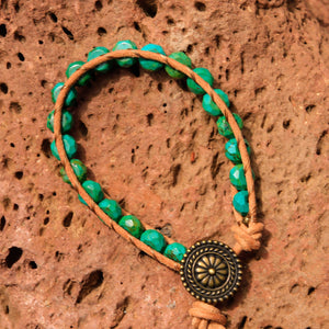 Turquoise Bead and Leather Wrap Bracelet (WB 60)