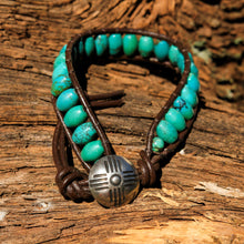 Load image into Gallery viewer, Turquoise Bead and Leather Wrap Bracelet (WB 62)
