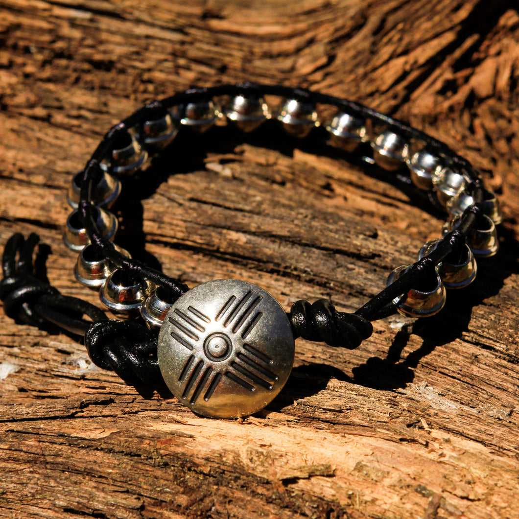 Metal Bead and Leather Wrap Bracelet (WB 63)