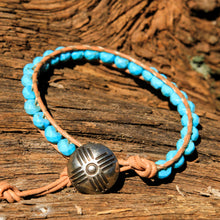 Load image into Gallery viewer, Turquoise (Howlite) Bead and Leather Wrap Bracelet (WB 64)
