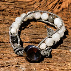 Moonstone Bead and Leather Wrap Bracelet (WB 71)