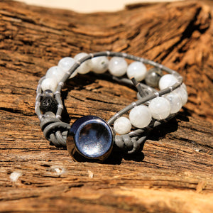 Moonstone Bead and Leather Wrap Bracelet (WB 71)