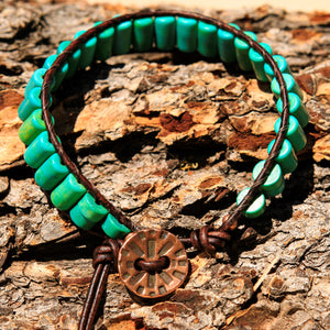 Turquoise (Magnesite) Bead and Leather Wrap Bracelet (WB 72)