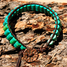 Load image into Gallery viewer, Turquoise (Magnesite) Bead and Leather Wrap Bracelet (WB 72)
