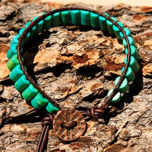 Turquoise (Magnesite) Bead and Leather Wrap Bracelet (WB 72)